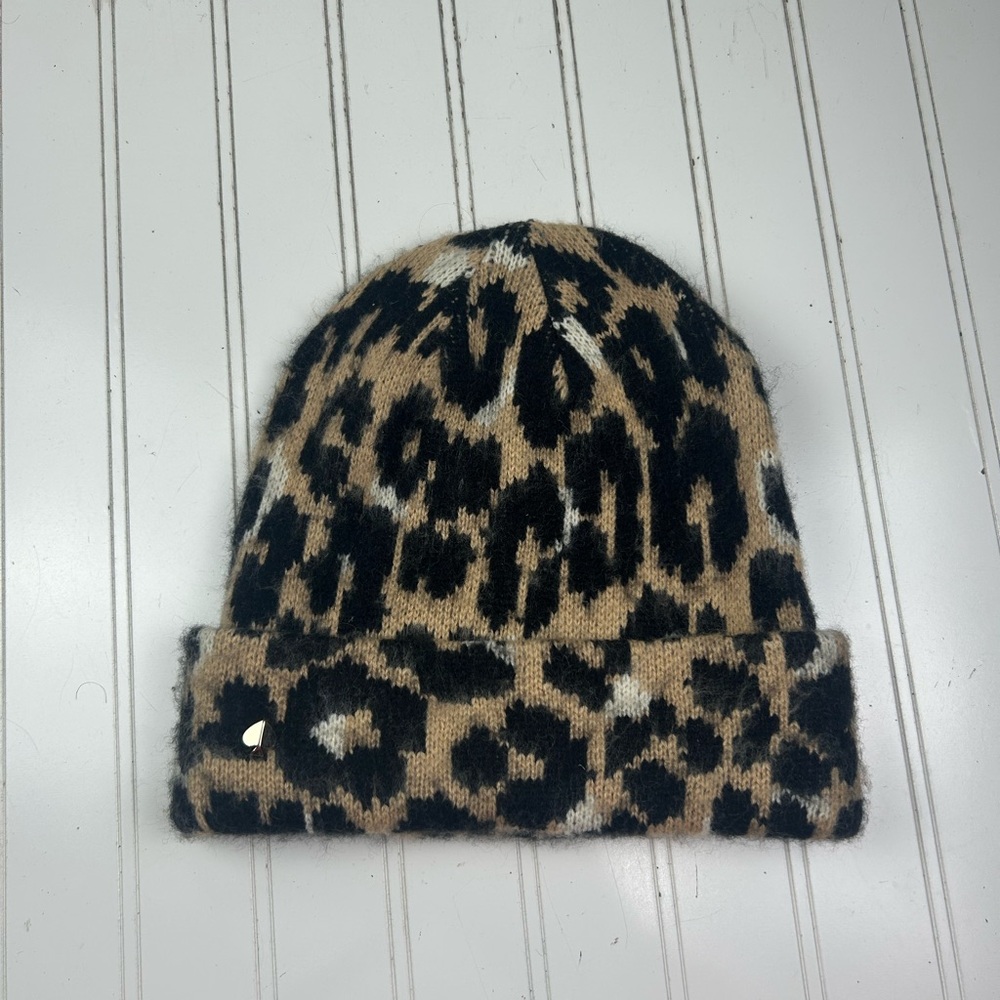 Kate Spade Brushed Leopard Animal Print Knit Hat Beanie Womenโs One Size - Picture 6 of 7